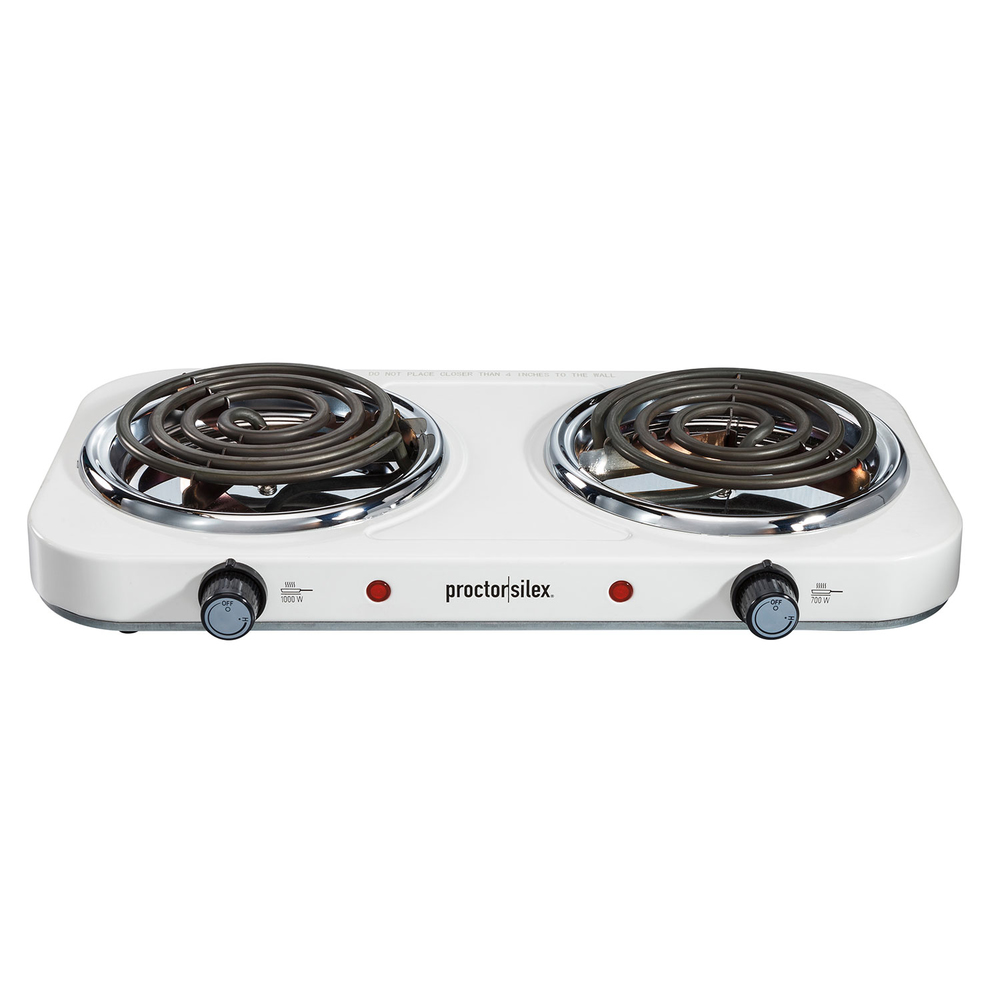 Double Electric Burner Cooktop with Adjustable Temperature, White