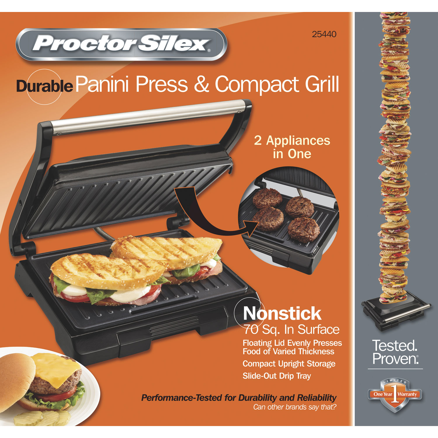 2-in-1 Panini Press & Compact Grill - Model 25440 ProctorSilex.com