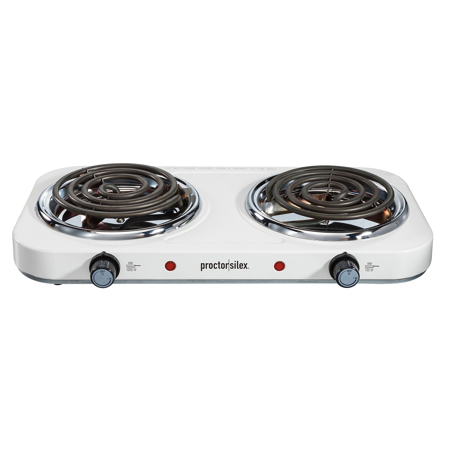 Double Electric Burner Countertop Hot Plate Stainless Steel Cast Iron 1000W  700W by Durabold, White 