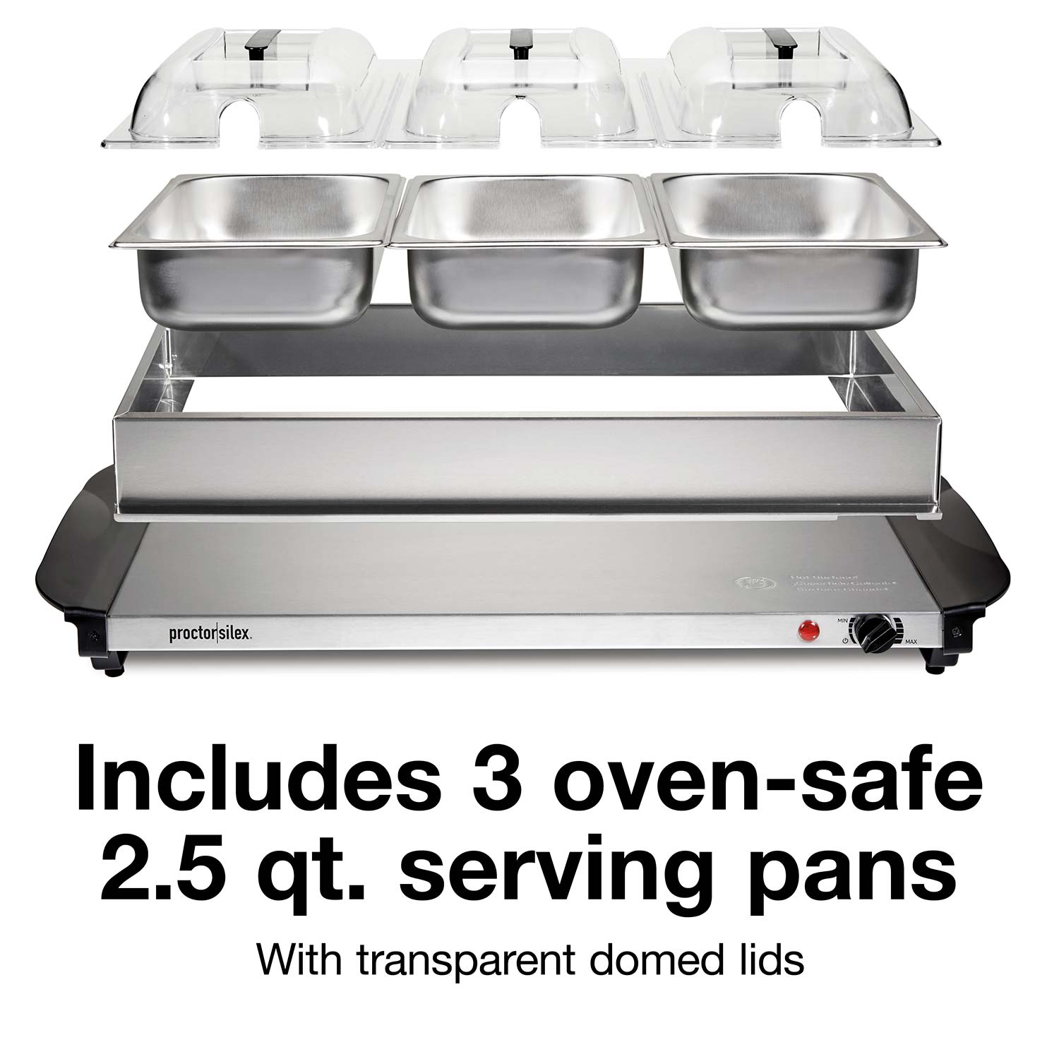 3 Tray 7.5-Quart Triple Buffet Server Food Warmer with Clear