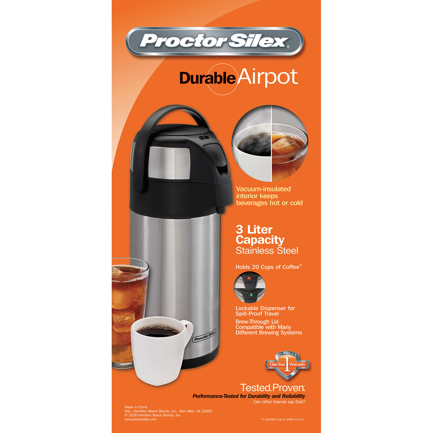 Airpot Coffee Dispenser with Easy Push Button | Stainless Steel |  Double-Wall Vacuum Insulated Thermos | Effectively Keeps Beverages Hot or  Cold