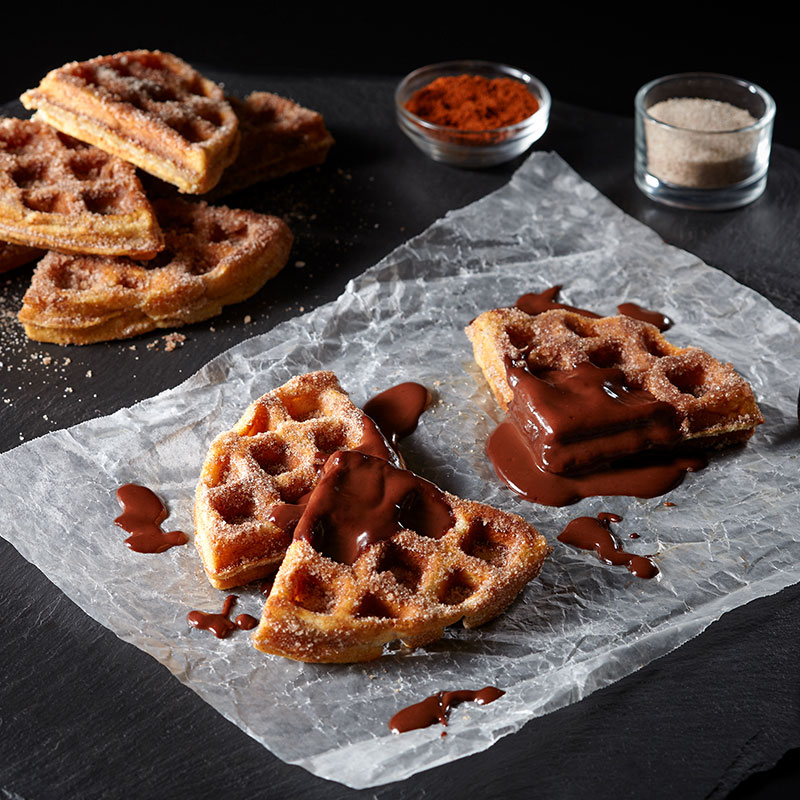 Churro Waffles with Mexican Chocolate Sauce recipe