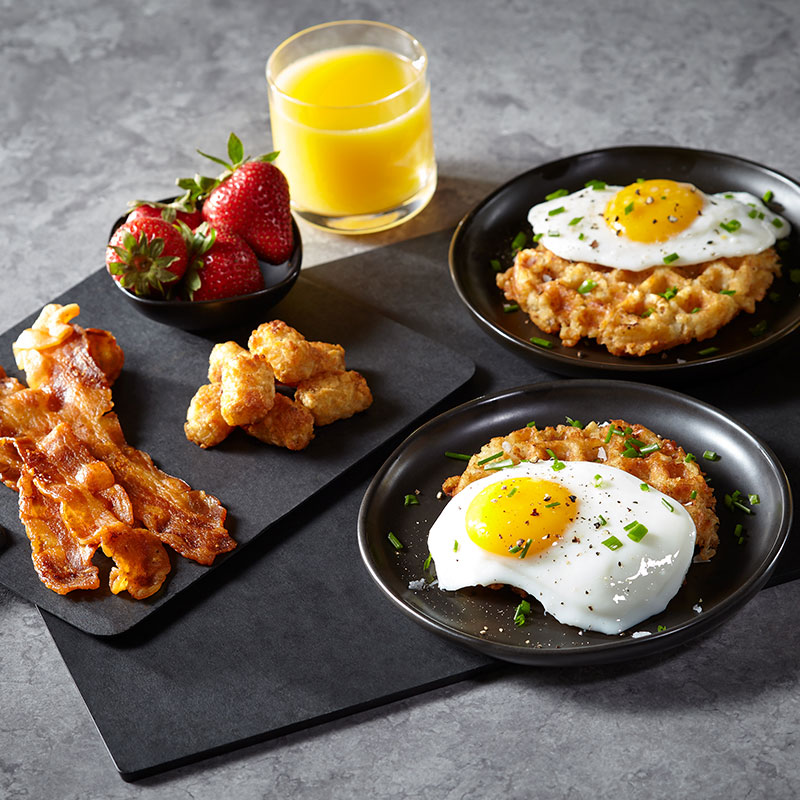Eggs Benedict on Tater Tot Waffles - Pudge Factor