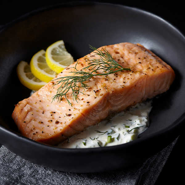 Air Fryer Salmon with Cucumber Lemon Dill Sauce