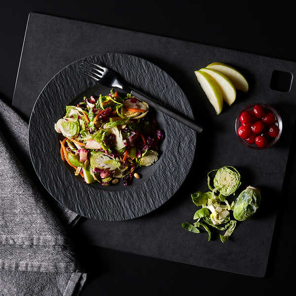 Brussels Sprouts Apple Cranberry Salad with Maple Syrup Vinaigrette